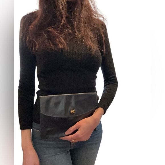 Hermes navy leather envelope clutch - Picture 1 of 14